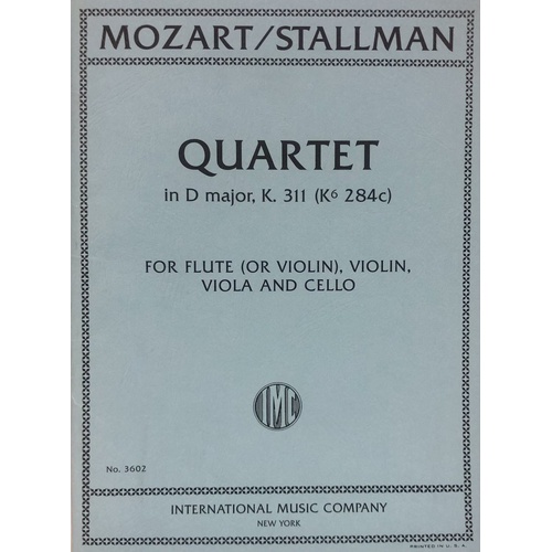 Mozart Quartet in D Major K 311 for Flute, Violin, Viola, Cello - International Music Company