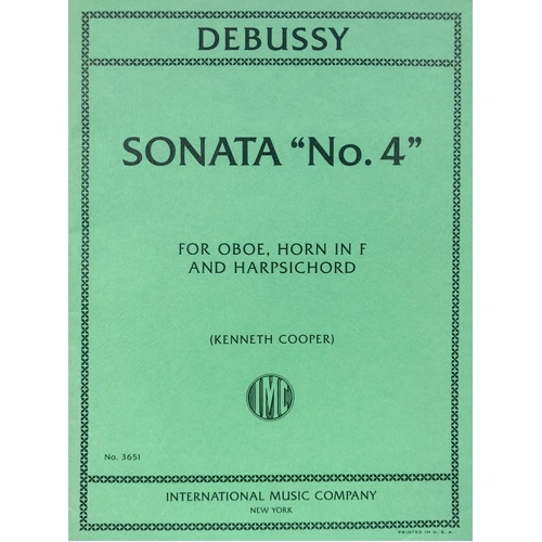 Debussy - Sonata No. 4 for Oboe, Horn & Harpsichord, Arranged by Kenneth Cooper, International Music Company, Trio Format, 1 Page