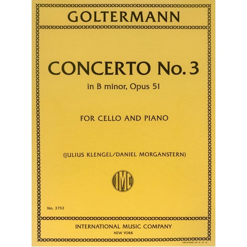 Goltermann Concerto No 3 in B Minor Op 51 for Cello and Piano, 40 Pages, International Music Company