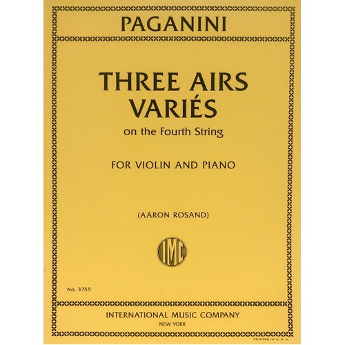 Paganini - 3 Airs Varied on Fourth String for Violin/Piano