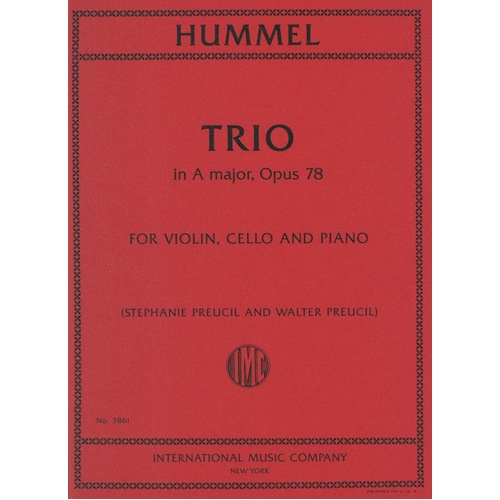 Hummel - Trio in A Major Op. 78 for Piano Trio SC/PTS