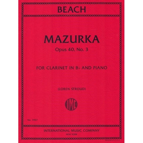 Mazurka Op. 40 No. 3 for Clarinet and Piano by Amy Beach