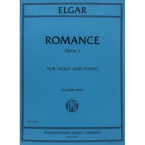 Elgar - Romance Op. 1 for Viola/Piano, Arr. Elaine Fine, 12 Pages, International Music Company