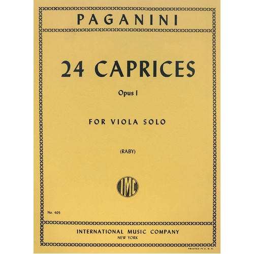 Paganini 24 Caprices Op. 1 for Viola Solo Ed. Raby