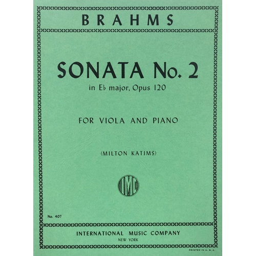 Sonata No. 2 in E Flat, Op. 120 for Viola and Piano by Johannes Brahms, International Music Company, 1 Page