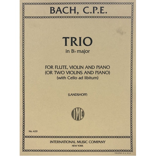 Trio in Bb Major for Flute, Piano, and Violin by Carl Philipp Emanuel Bach