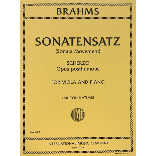 Sonata Movement Scherzo Op. Posth. for Viola and Piano by Johannes Brahms, International Music Company, 1 Page