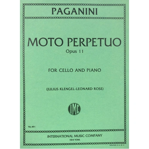 Moto Perpetuo Op. 11 Bis for Cello by Nicolo Paganini, International Music Company, 1 Page