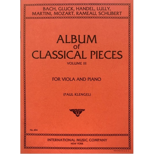Album of 24 Classical Pieces Vol 3 for Viola Arranged by Klengel