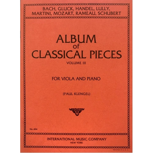 Album of 24 Classical Pieces Vol 3 for Viola Arranged by Klengel
