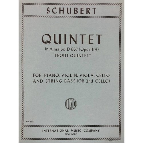 Trout Quintet, Op. 114 by Franz Schubert for Piano, Violin, Viola, Cello, Double Bass
