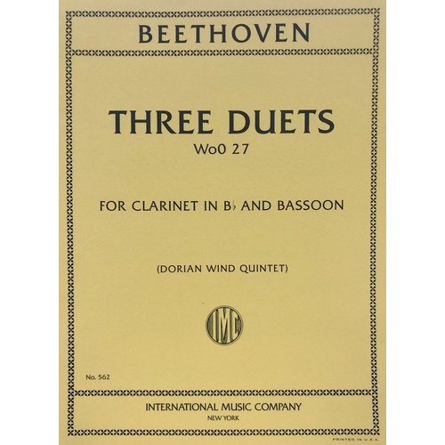 Duets 3 Arr Dorian Woo 27 for Clarinet and Bassoon by Beethoven