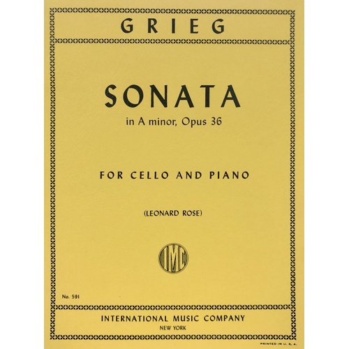 Sonata in A Minor Op. 36 for Cello by Edvard Grieg, International Music Company, 1 Page