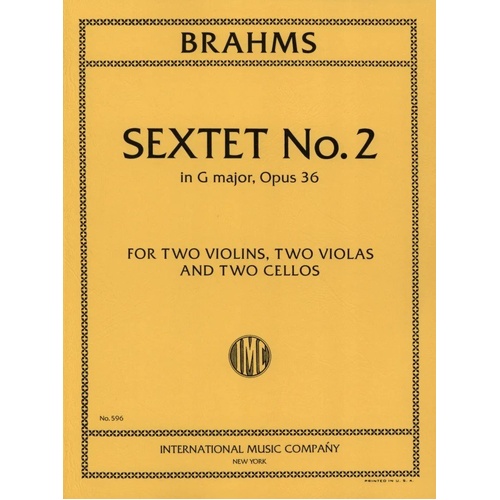 Sextet No. 2 in G Major, Op. 36 for Cello, Viola, Violin by Johannes Brahms