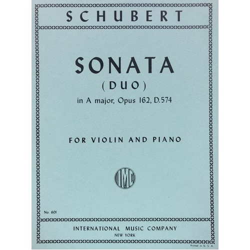 Schubert Sonata Op 162 D574 for Violin and Piano, International Music Company, 1 Page