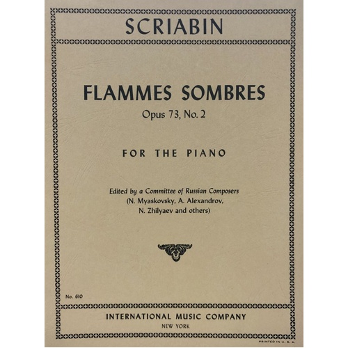 Flammes Sombre Op. 73 by Alexander Scriabin - Piano Solo Sheet Music