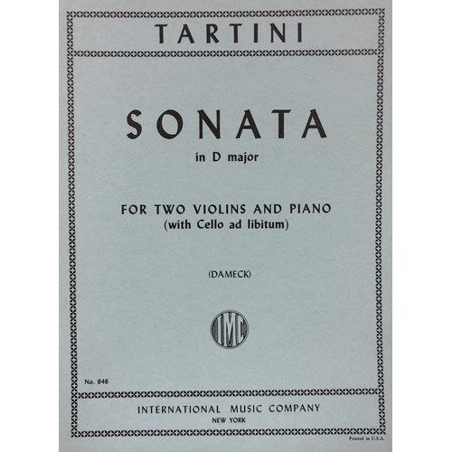 Sonata in D Major for Violin and Cello by Giuseppe Tartini - Violin Duet, 1 Page, International Music Company
