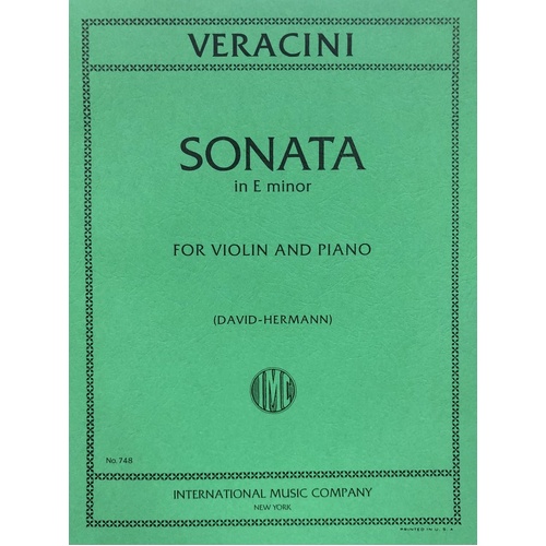 Veracini Sonata Op 2 No 8 E Minor for Violin and Piano, Edited by Ferdinand David