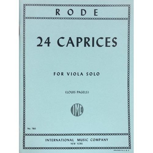 RODE 24 Caprices for Viola Solo Arranged by Pagels