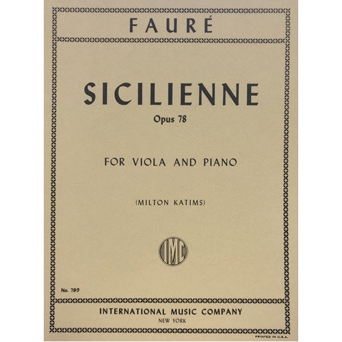 Sicilienne Op. 78 for Viola Arranged by Milton Katims