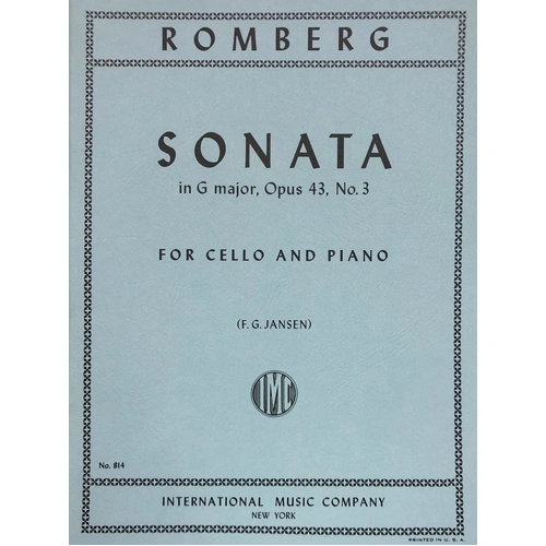 Sonata in G Major, Op. 43 No. 3 for Cello and Piano by Bernhard Romberg, International Music Company, 1 Page