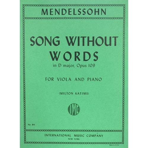 Song Without Words Op. 109 for Cello, Viola, and Piano by Mendelssohn