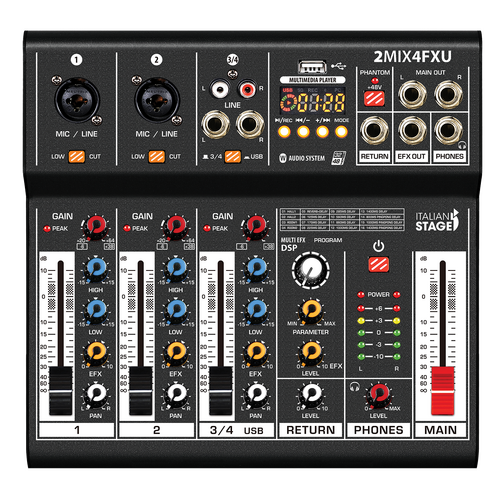 Italian Stage 2MIX4FXU 4-Channel Stereo Audio Mixer with DSP MultiFX and USB Playback
