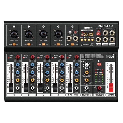 Italian Stage 2MIX6FXU 6-Channel Stereo Mixer with DSP MultiFX & USB Recording