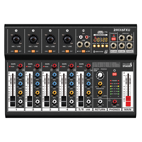 Italian Stage IS 2MIX6 FXU Compact Mixer w' USB/Effects