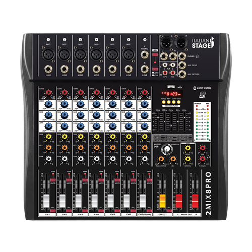 Italian Stage 8-Channel Stereo Audio Mixer with DSP MultiFX IS2MIX8PRO