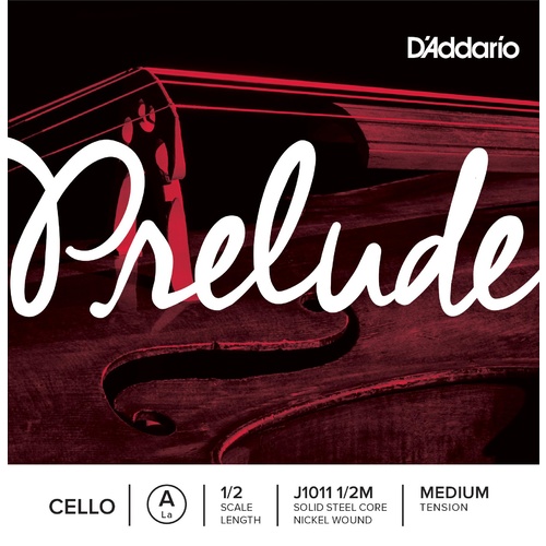 D'Addario Prelude Cello Single A String, 1/2 Scale, Medium Tension
