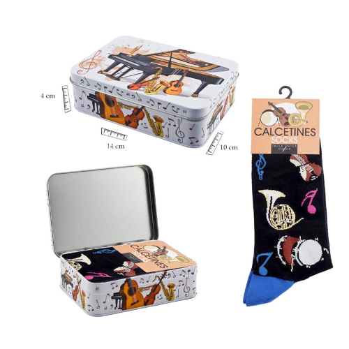 Black Socks with Colourful Instruments and Tin