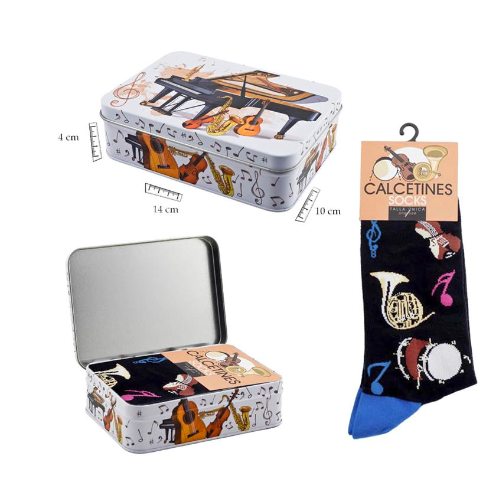 Black Socks with Colorful Instruments and Tin
