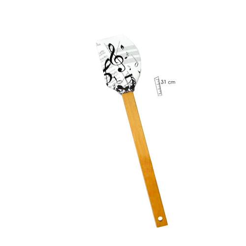 Silicone Spatula White with Black Musical Notes and Clefs