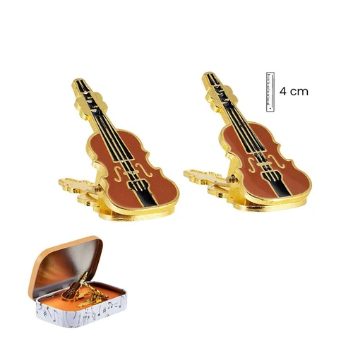 Metal Violin Shaped Paper Clip Set in Gift Tin - 2 Clips