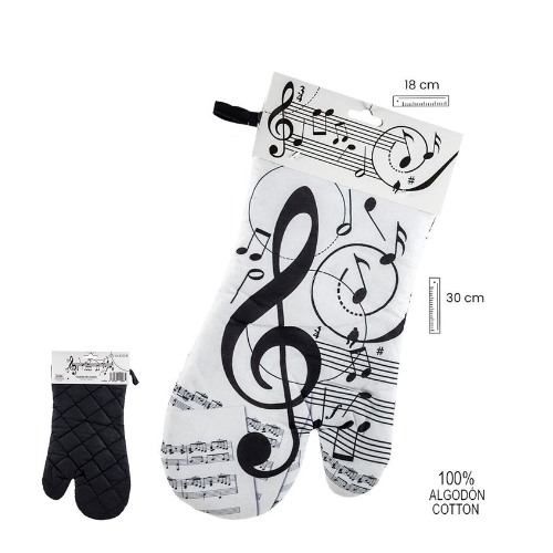 Oven Mitt White with Black Musical Notes and Clefs