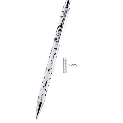 Ballpoint Pen White with Black Notes Clefs in Box