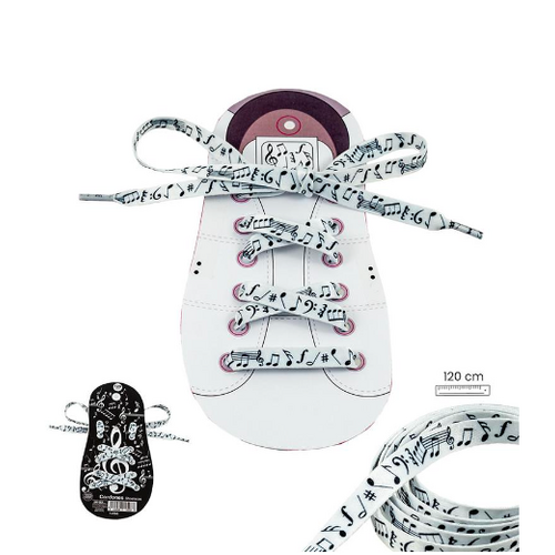 White Shoelaces with Black Music Notes and Clefs