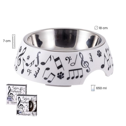 Large White Dog Bowl with Black Music Notes and Clefs
