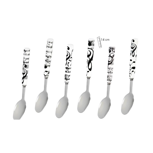 Teaspoon Set of 6 White with Black Music Notes and Clefs