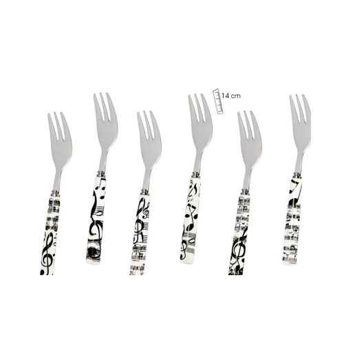 Cake Forks Set of 6 - White with Black Notes