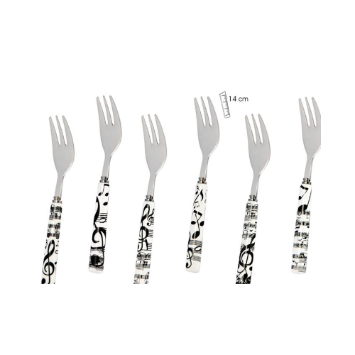 Cake Forks Set of 6 - White with Black Notes