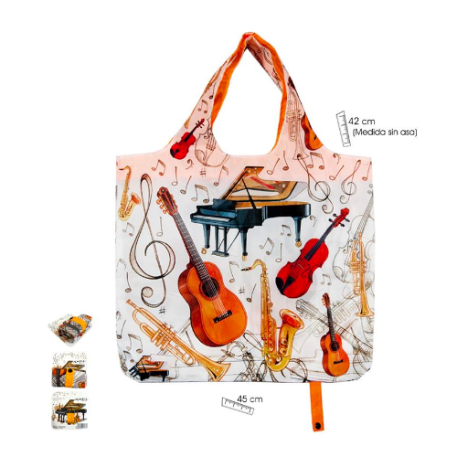 Folding Mini Shopping Bag - White with Black Music Manuscript