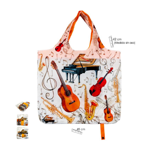 Folding Mini Shopping Bag - White with Black Music Manuscript