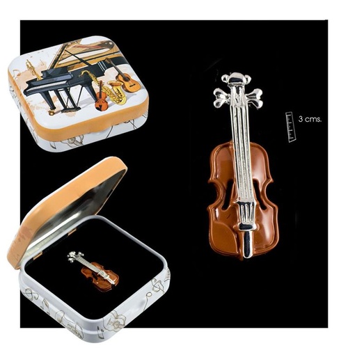Metal Violin Pin in Musical Gift Tin, 3cm x 1cm, Intricate Detailing, Perfect for Musicians and Teachers