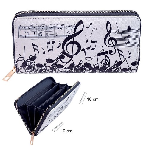 White Wallet with Black Music Notes and Clefs