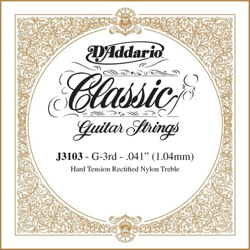D'Addario J3103 Rectified Classical Guitar Single String, Hard Tension, Third String