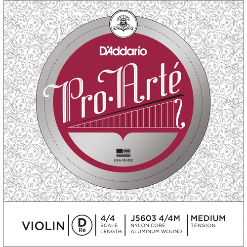 D'Addario Pro-Arte Violin Single D String, 4/4 Scale, Medium Tension