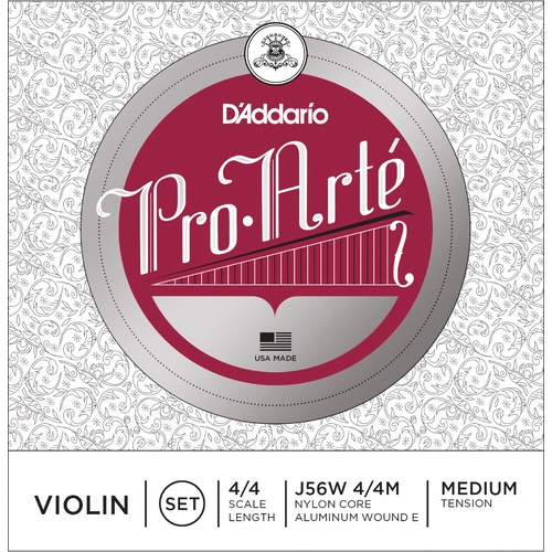 D'Addario Pro-Arte Violin String Set with Wound E, 4/4 Scale, Medium Tension
