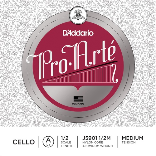 D'Addario Pro-Arte Cello Single A String, 1/2 Scale, Medium Tension